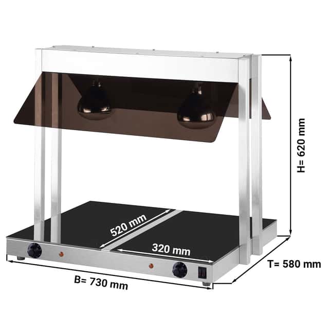 Warmhalteplatte mit 2 Wärmelampen