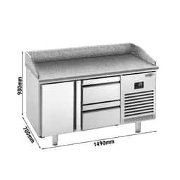 Pizza preparation table Premium PLUS- 1490x700mm- with 1 door & 2 drawers 