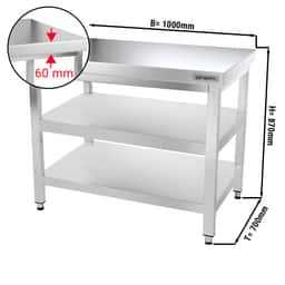 Edelstahl Arbeitstisch PREMIUM - 1000x700mm - mit Grundboden & Zwischenboden