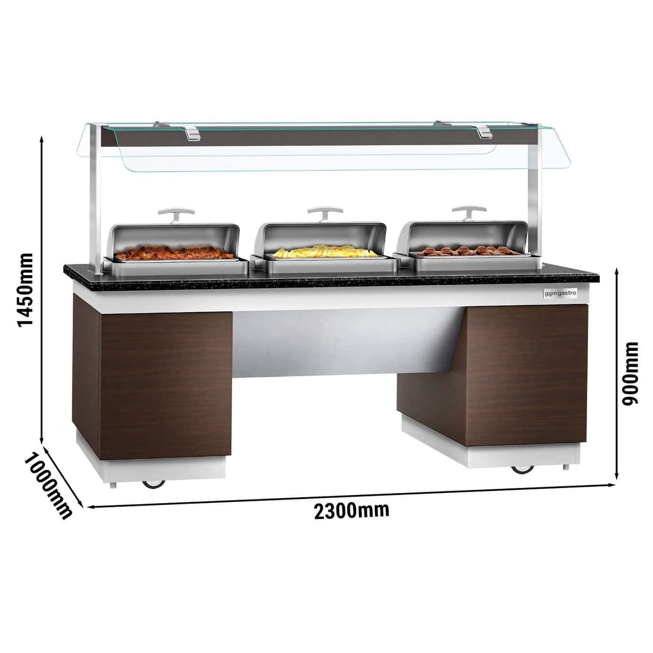 Buffettheke DUBLIN - 2300mm - mit 3 Chafing Dishes & Rollen