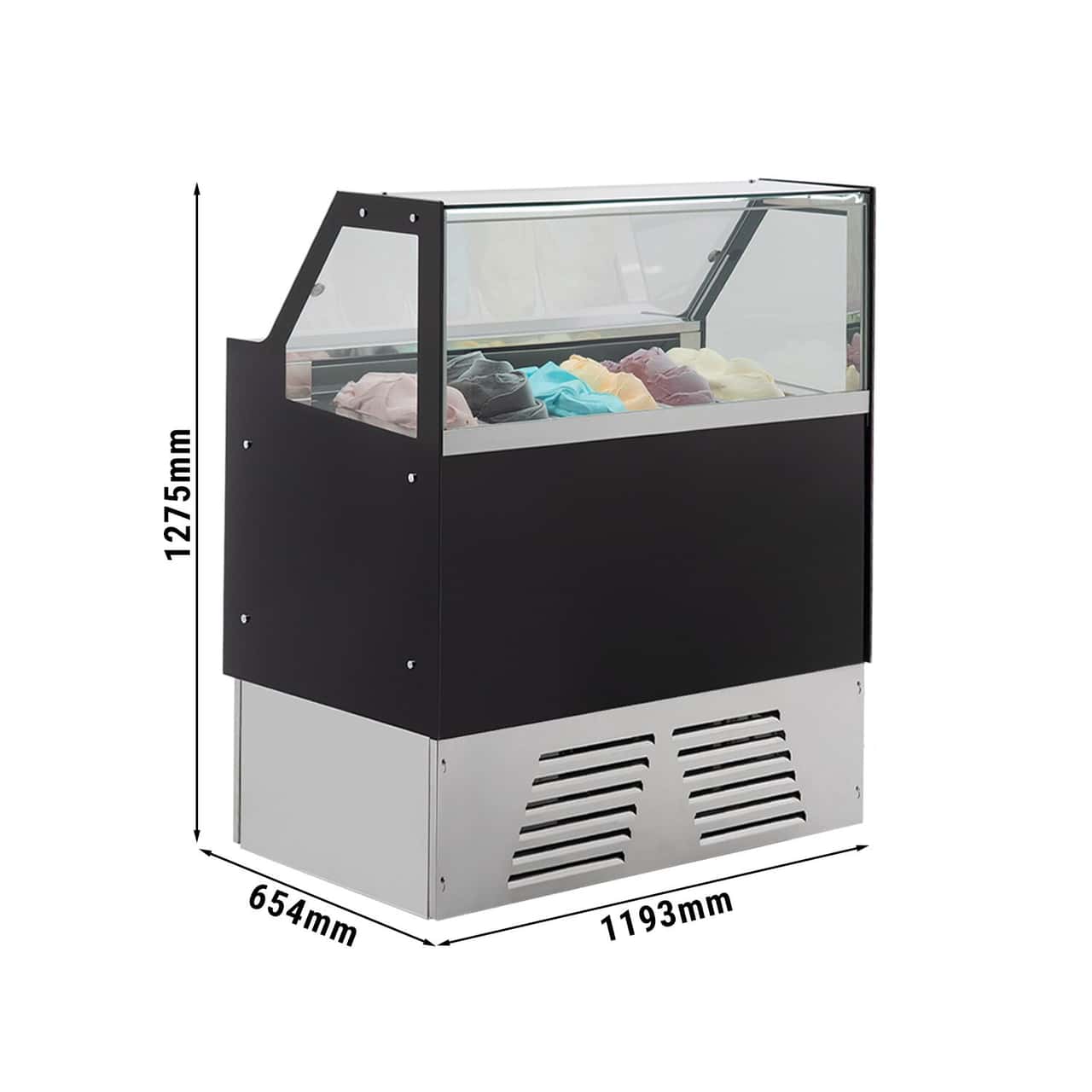 Eistheke EMMA - 1190mm - Umluft - für 6x 5 Liter oder 4x 7 Liter Eisbehälter - Schwarz