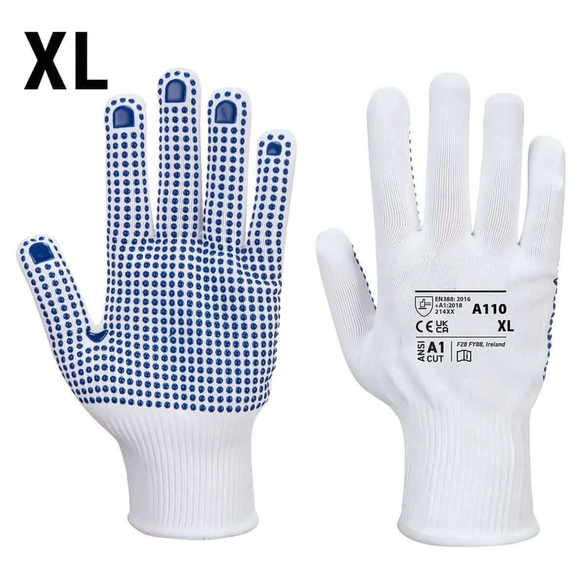 (10 Paar) PVC Noppen Handschuh - Weiß/ Blau - Größe: XL