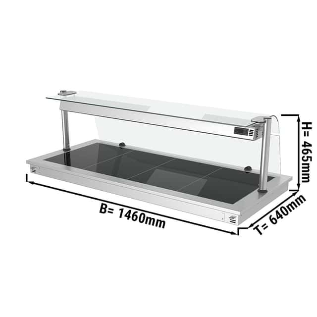 Einbau Warmhalteplatte - 1,5m - 4x GN 1/1 - mit Glas-Hustenschutz