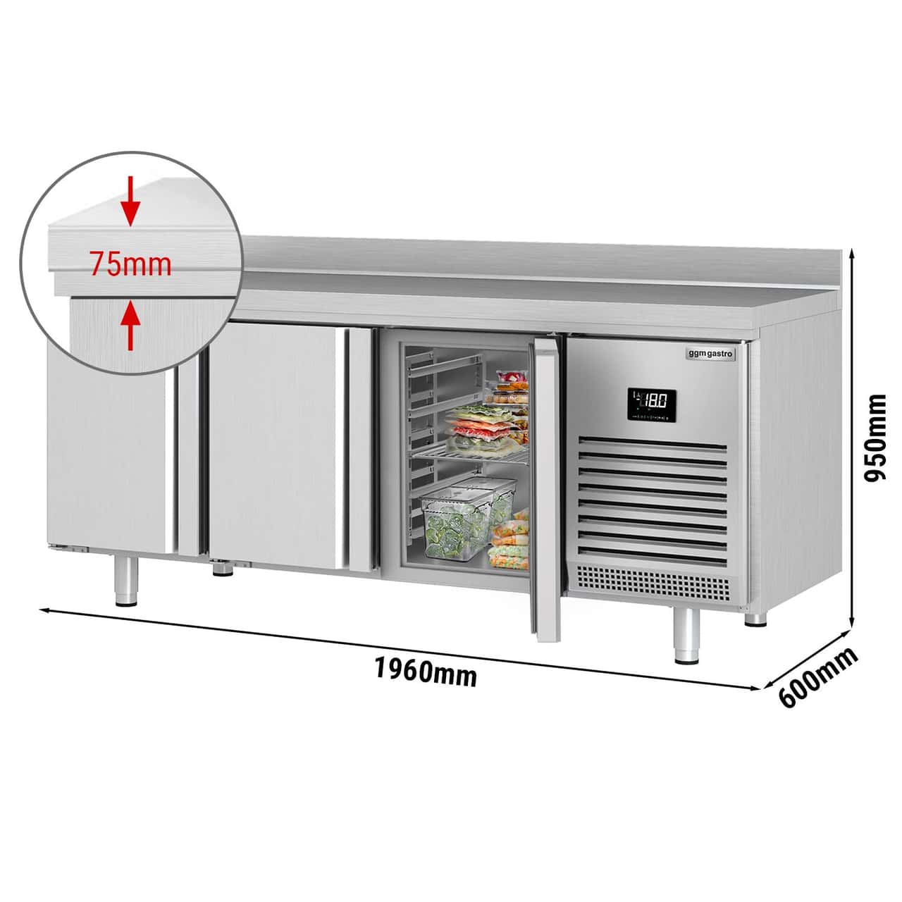 Tiefkühltisch Premium PLUS - 1960x600mm - mit 3 Türen & mit Aufkantung