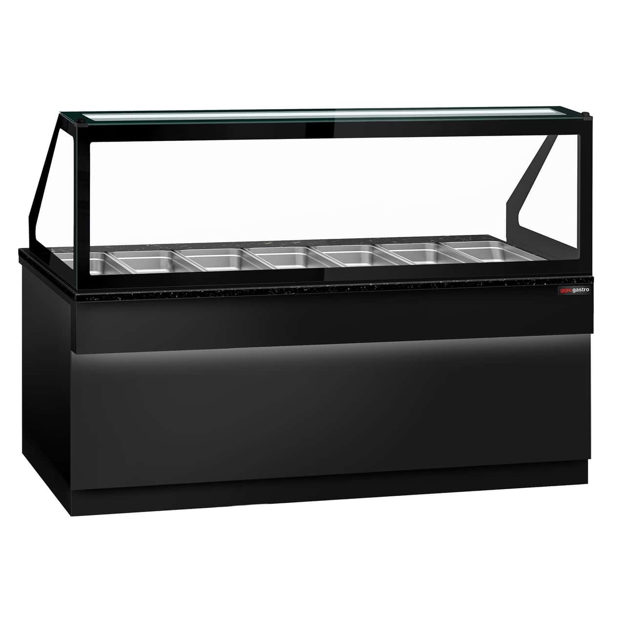 Saladette TORONTO - 2550mm - 4 Türen - für 6x GN 1/1 - schwarze Front - schwarze Granit-Arbeitsplatte