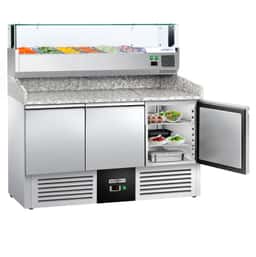 Pizza cooling table PREMIUM- 1400x700mm - 3 doors - incl. refrigerated display case - 6x GN 1/4