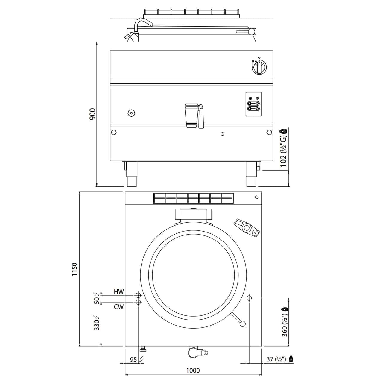 Gas Kochkessel - 200 Liter - 34,5 kW - Indirekte Beheizung