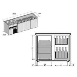 Biertheke Premium PLUS - 2500x700mm - 2 Türen & 2 Schubladen