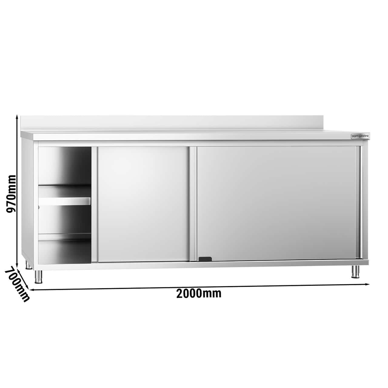 Edelstahl Arbeitsschrank PREMIUM - 2000x700mm - mit Schiebetür & Aufkantung