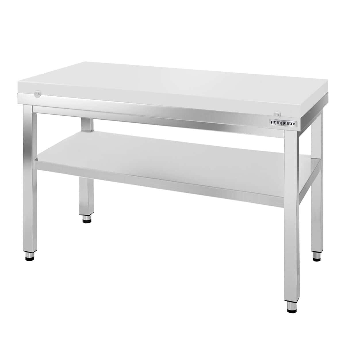 Edelstahl Arbeitstisch PREMIUM - 1400x800mm - mit Grundboden ohne Aufkantung inkl. Schneideplatte