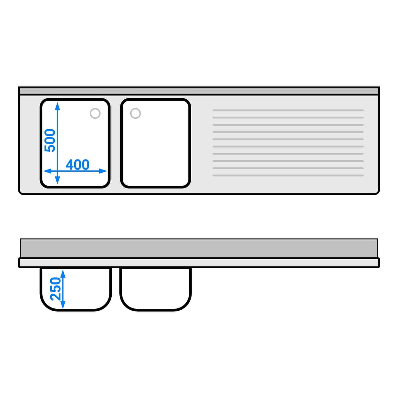 Spülschrank PREMIUM - 2000x600mm - mit 2 Becken links