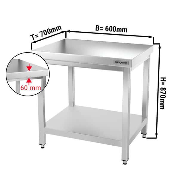 Edelstahl Arbeitstisch PREMIUM - 600x700mm - mit Grundboden ohne Aufkantung