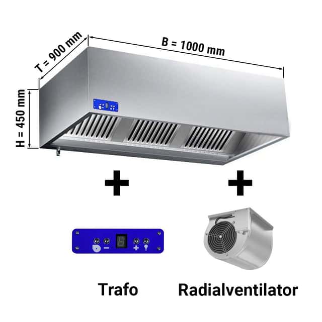 Kastenhaube 1,0 m - mit Motor, Regler, Filter und Lampe