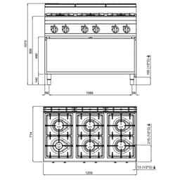 Gasherd - 33,5 kW - 6 Brenner