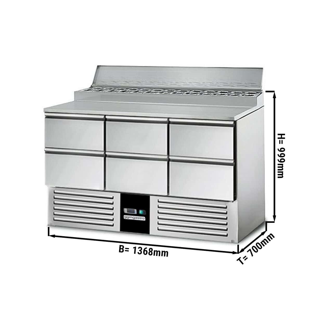 Zubereitungstisch Mini PREMIUM - 1370mm - 8x GN 1/6 - 6 Schubladen