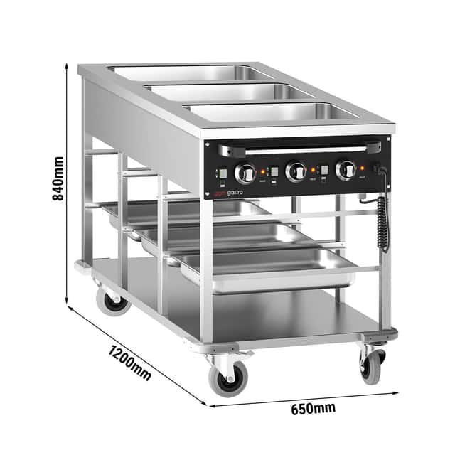 Bain-Marie Thermowagen - 3 x GN 1/1 - Beckentemperatur getrennt regelbar 