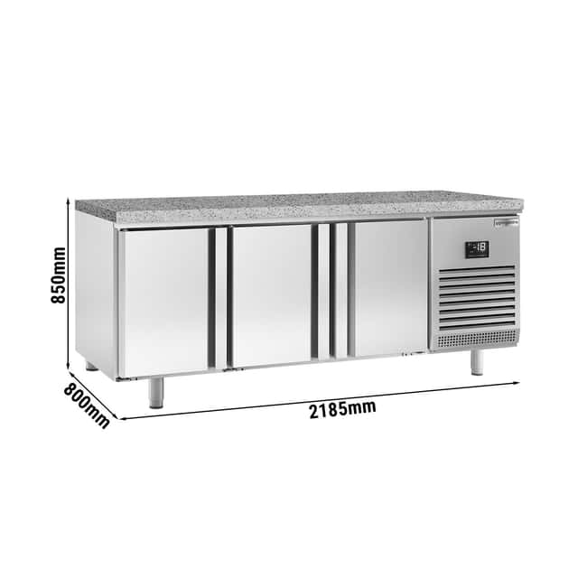 Bäckereitiefkühltisch Premium PLUS - 2185x800mm - mit 3 Türen & Granitarbeitsplatte