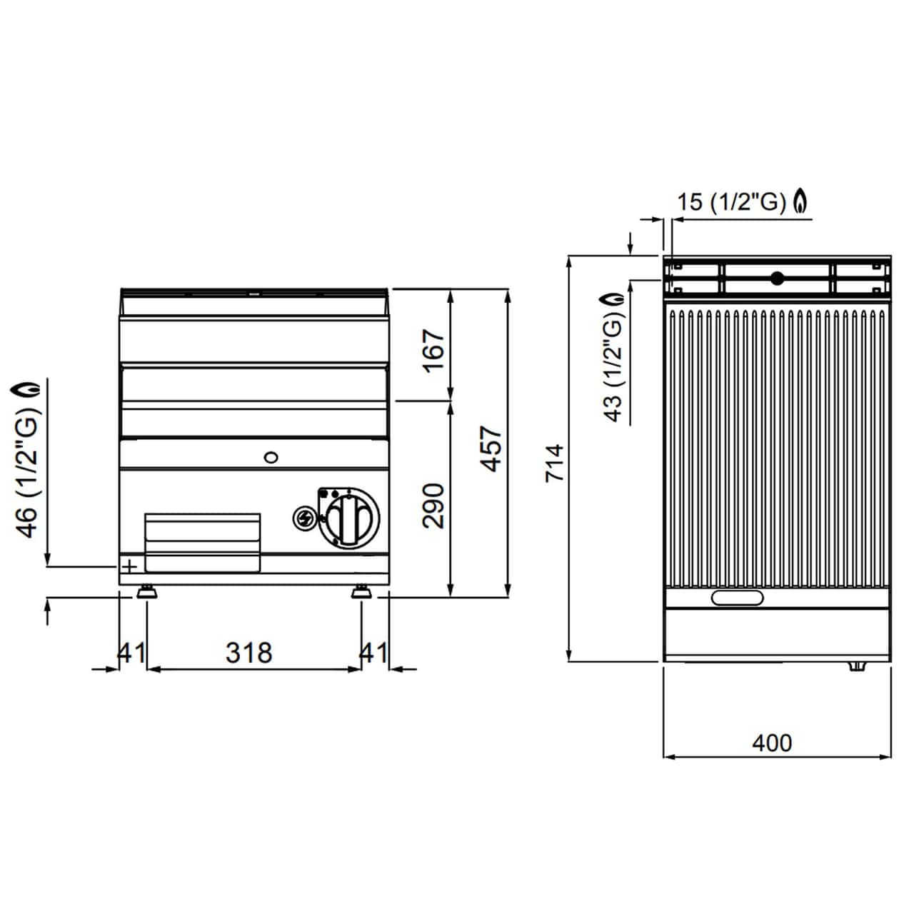 Gas Bratplatte - 6,9 kW - Gerillt