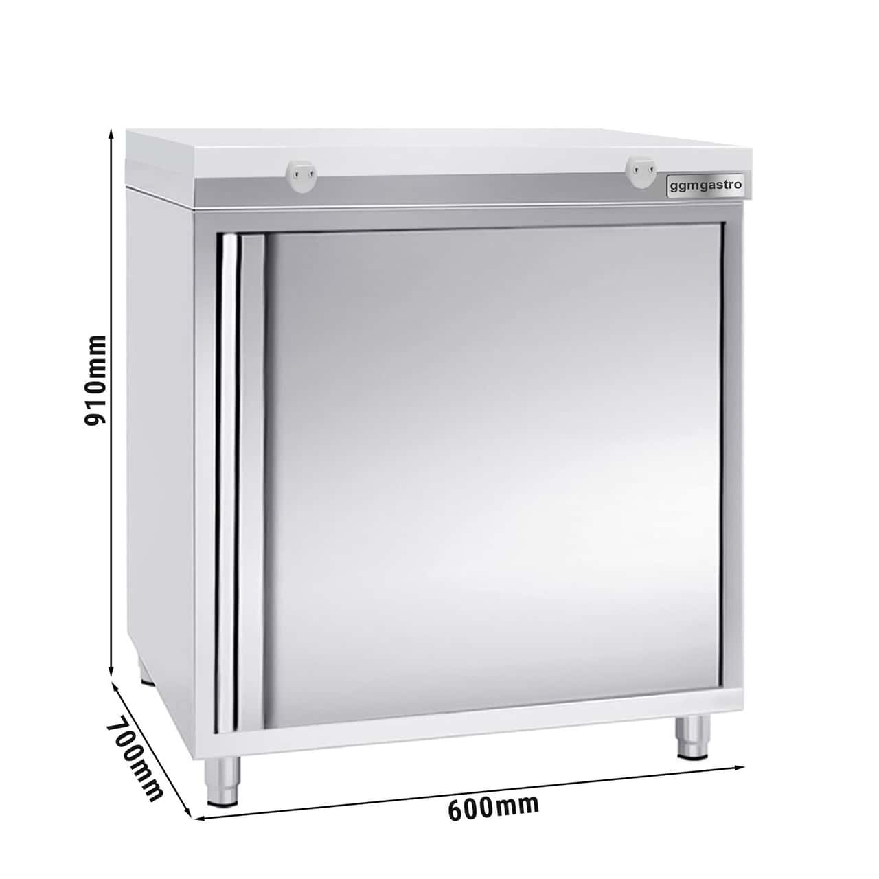 Edelstahl Arbeitsschrank PREMIUM - 600x700mm - mit Flügeltür ohne Aufkantung inkl. Schneideplatte