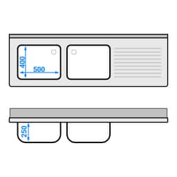 Spültisch ECO - 1800x600mm - mit Grundboden & 2 Becken links