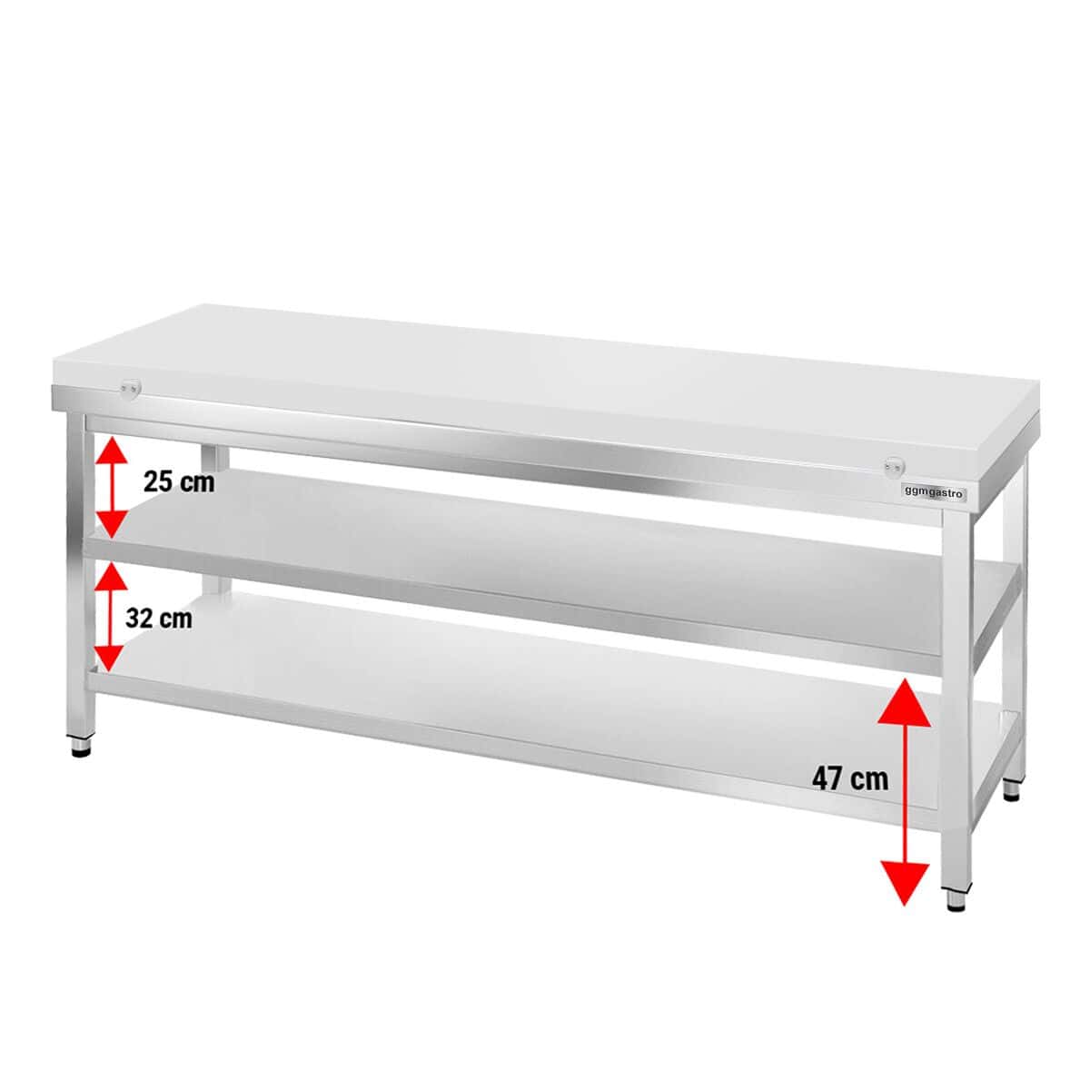 Edelstahl Arbeitstisch PREMIUM - 2000x800mm - mit Grundboden ohne Aufkantung inkl. Schneideplatte