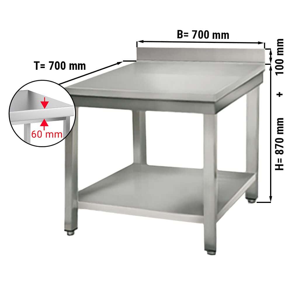 Edelstahl Arbeitstisch ECO - 700x700mm - mit Grundboden & Aufkantung