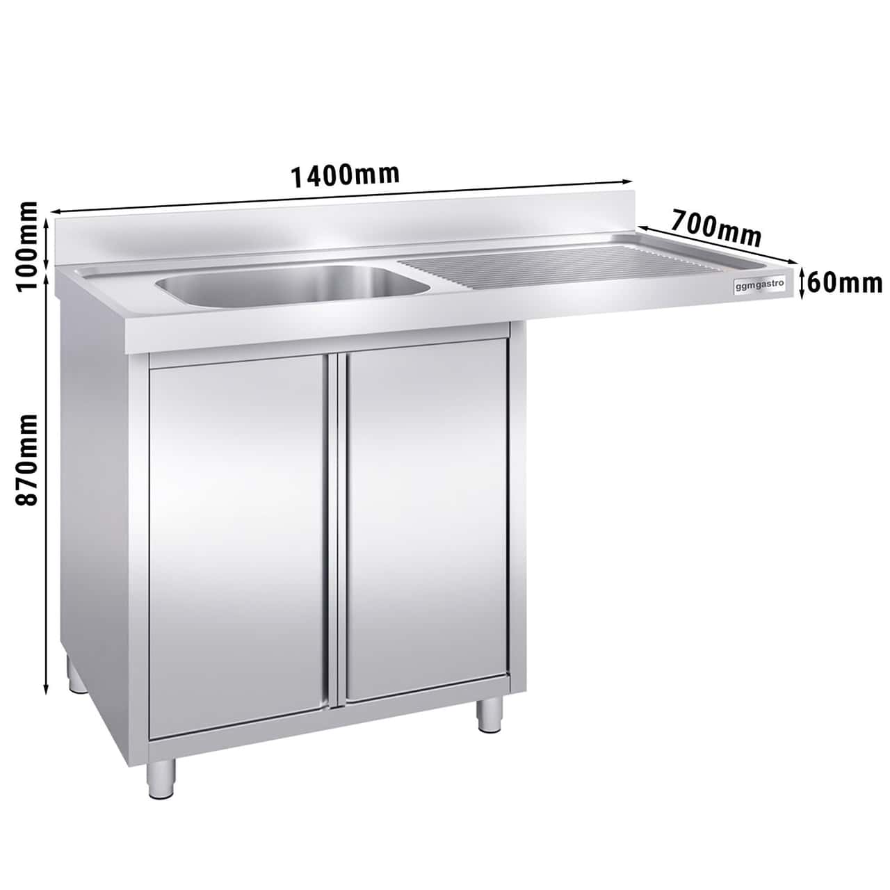 Spülmaschinen-Spülschrank - 1400x700mm - mit 1 Becken links