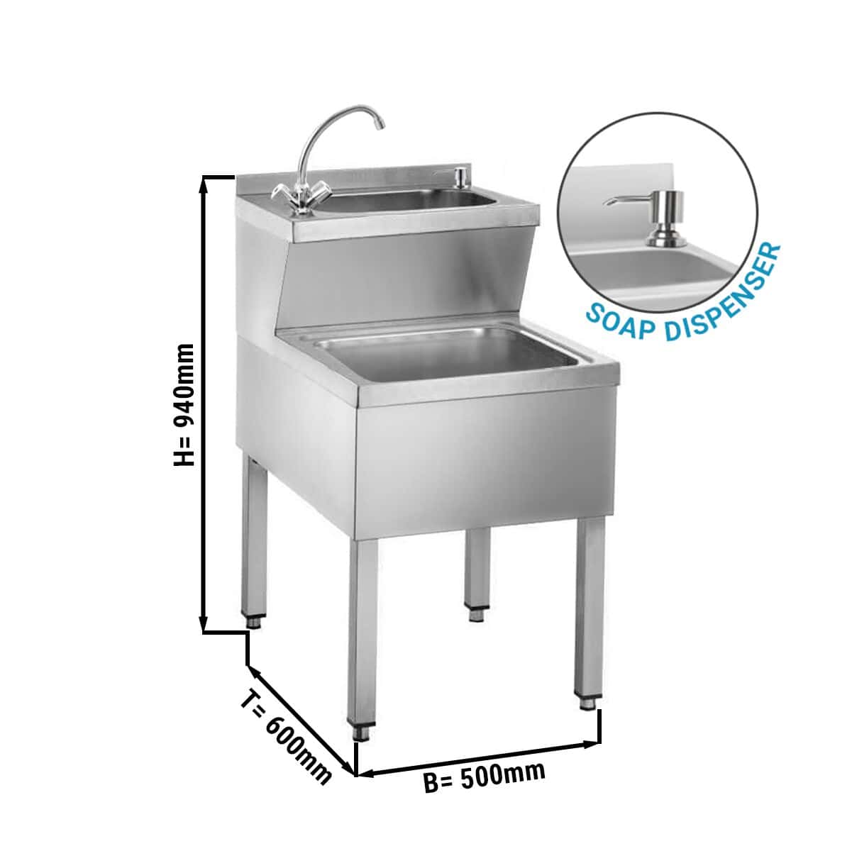 Handwasch- & Ausgußbecken - Edelstahl - mit Mischbatterie & Seifenspender