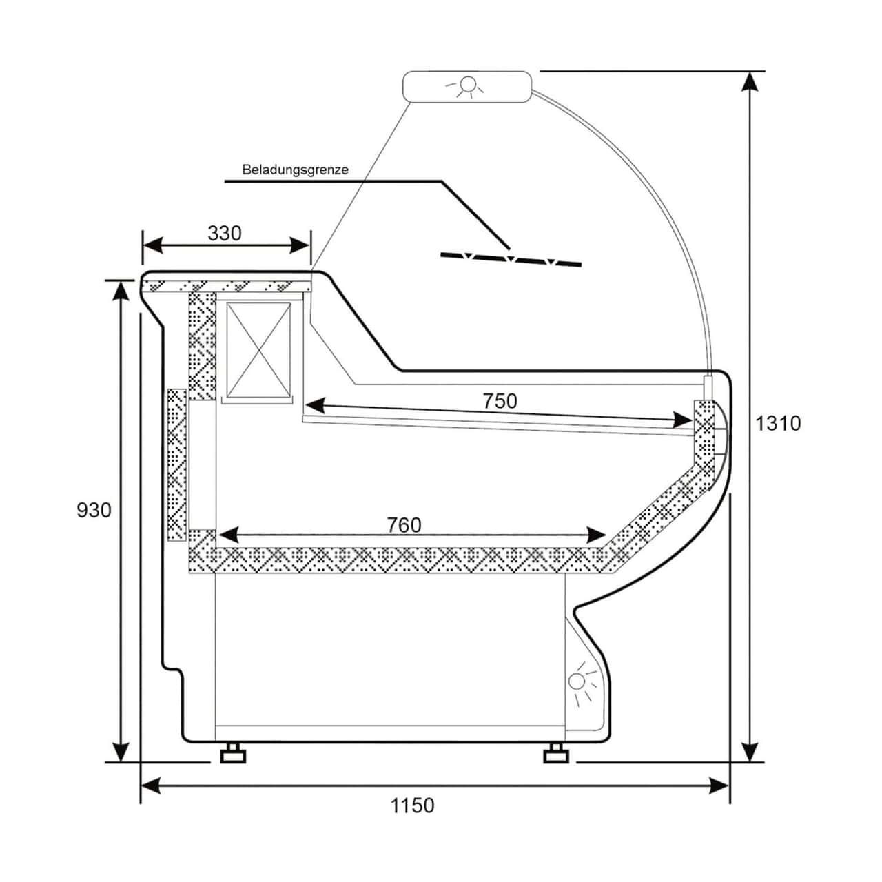 Kühltheke - 2000mm - mit Beleuchtung - Standard mit Frontblende Weiß