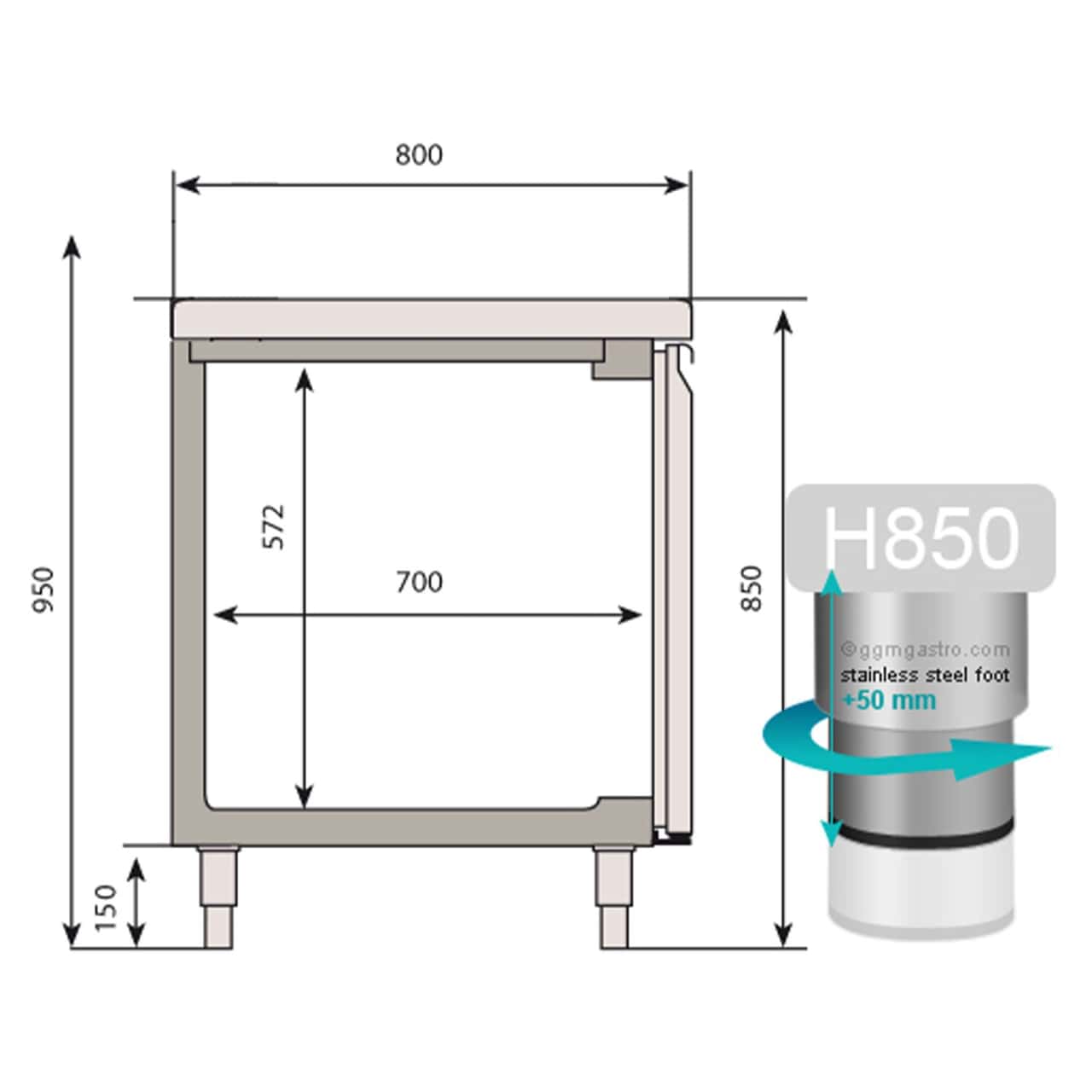 Kühltisch Premium PLUS - 2185x800mm - mit 3 Glastüren