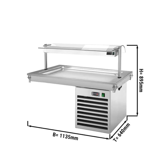 Einbau Kühlplatte - 1,1m - +2 ~ +8 °C - 3x GN 1/1 - mit Glas-Hustenschutz