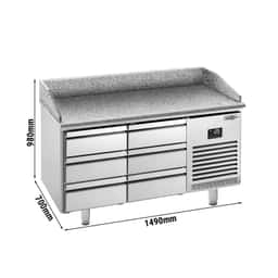 Pizza preparation table Premium PLUS- 1490x700mm- with 6 drawers 