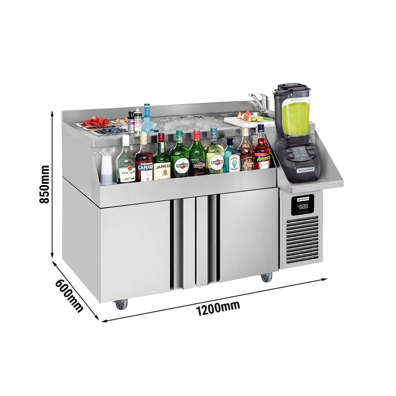 Bar- & Getränkekühltisch - 1200x600mm - 150 Liter - mit 2 Türen & Ablagen