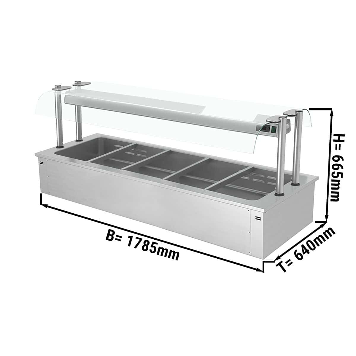 Einbau Bainmarie - 1,8m - 5x GN 1/1 - mit Glas-Hustenschutz