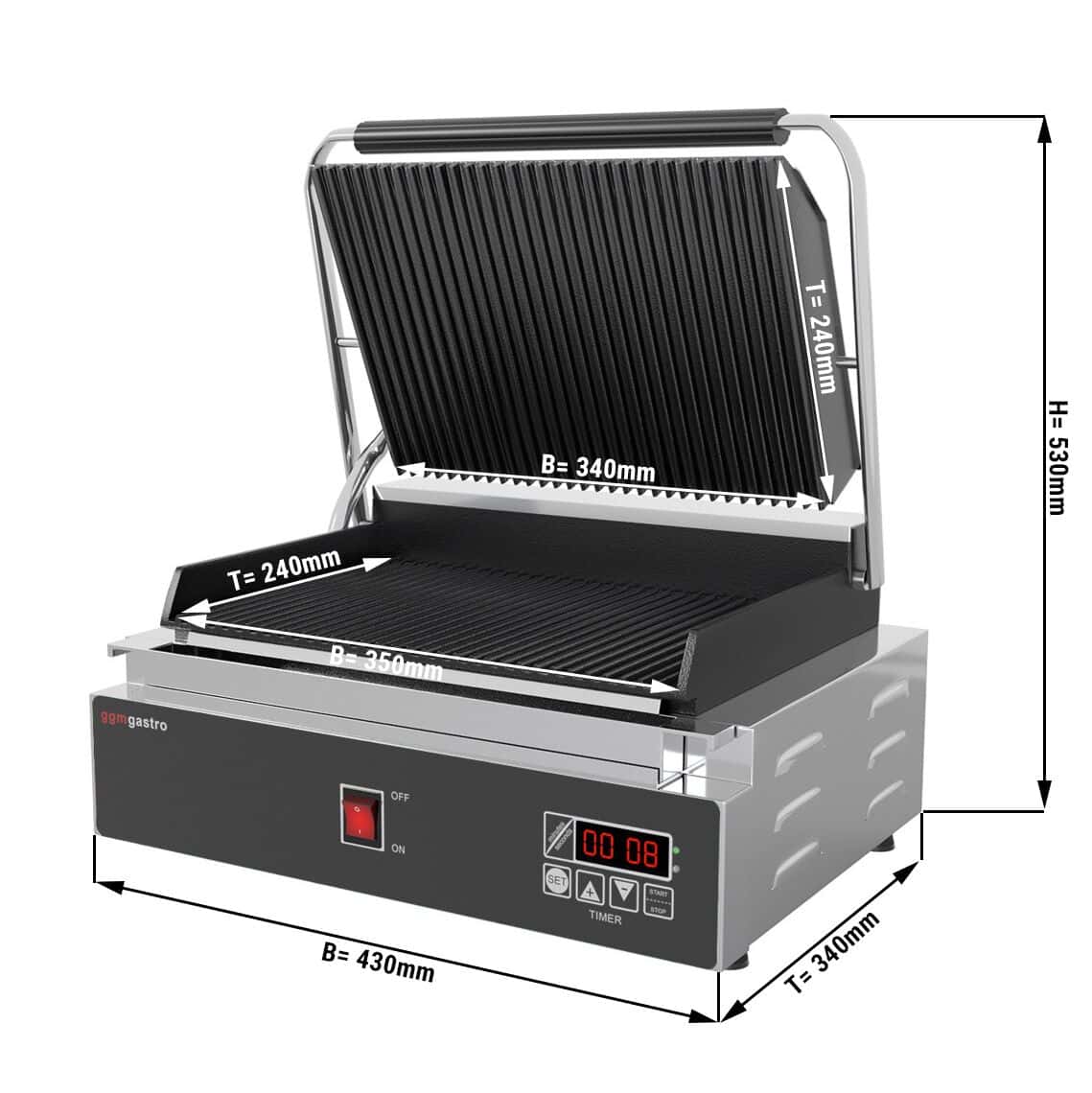 Zubereitungstisch - 1210mm - für 9x GN 1/6 - 2 Türen - inkl. Digitalem Kontaktgrill