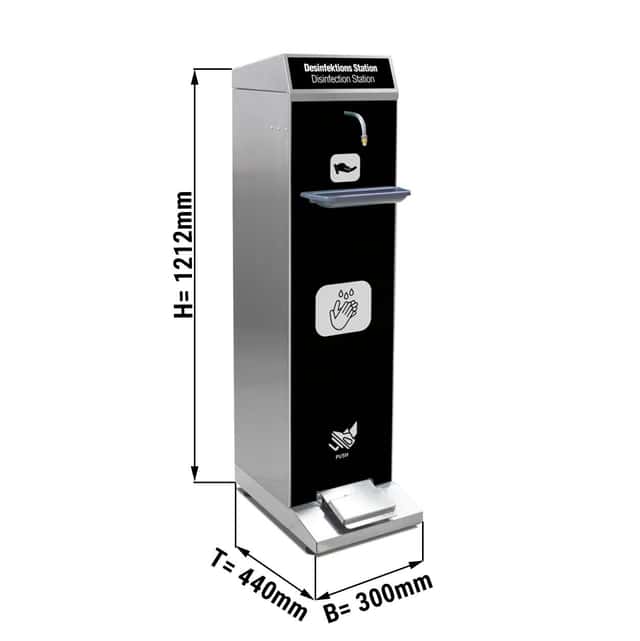 Edelstahl Desinfektionsstation - mit Auffangschale & Fußbedienung
