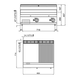 Gas Bratplatte - 13,8 kW - Glatt & Gerillt