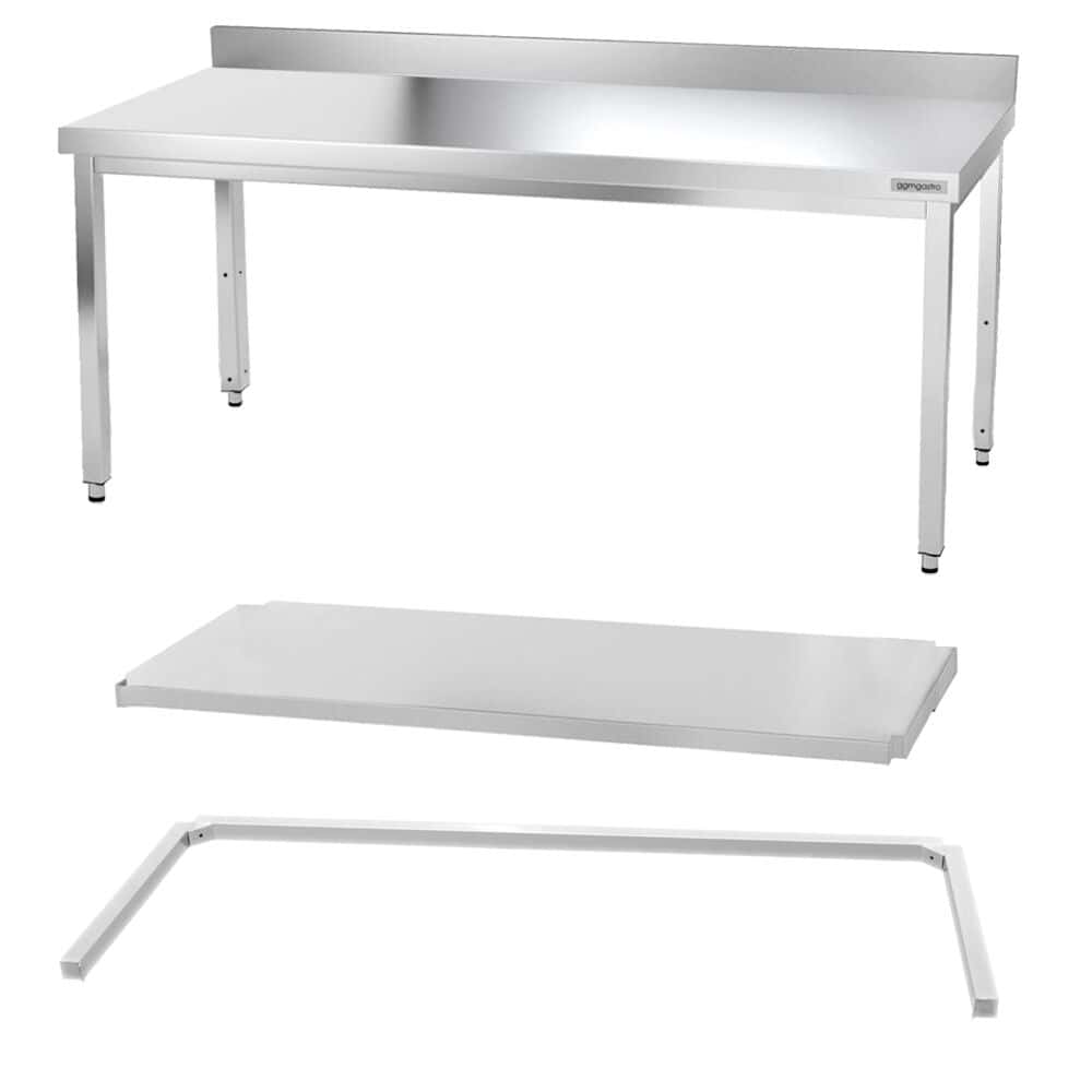 Edelstahl Arbeitstisch PREMIUM - 2000x700mm - mit Grundboden, Aufkantung & Verstrebung