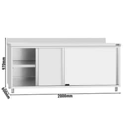 Stainless steel work cabinet ECO - 2000x600mm - with sliding door and backsplash