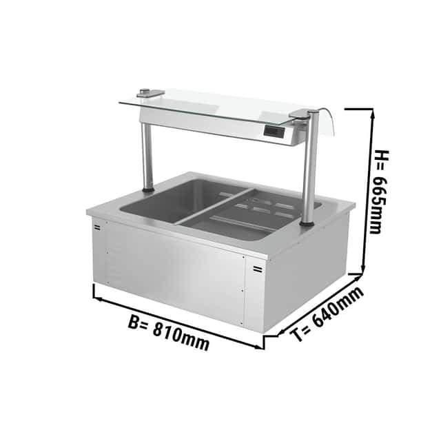 Einbau Bainmarie - 0,8m - 2x GN 1/1 - mit Glas-Hustenschutz