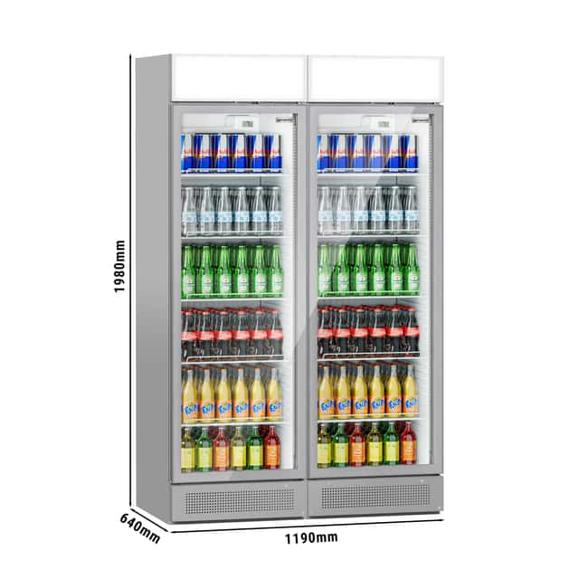 (2 Stück) Getränkekühlschrank - 690 Liter - rahmenloses Design - 2 Glastüren & Werbedisplay