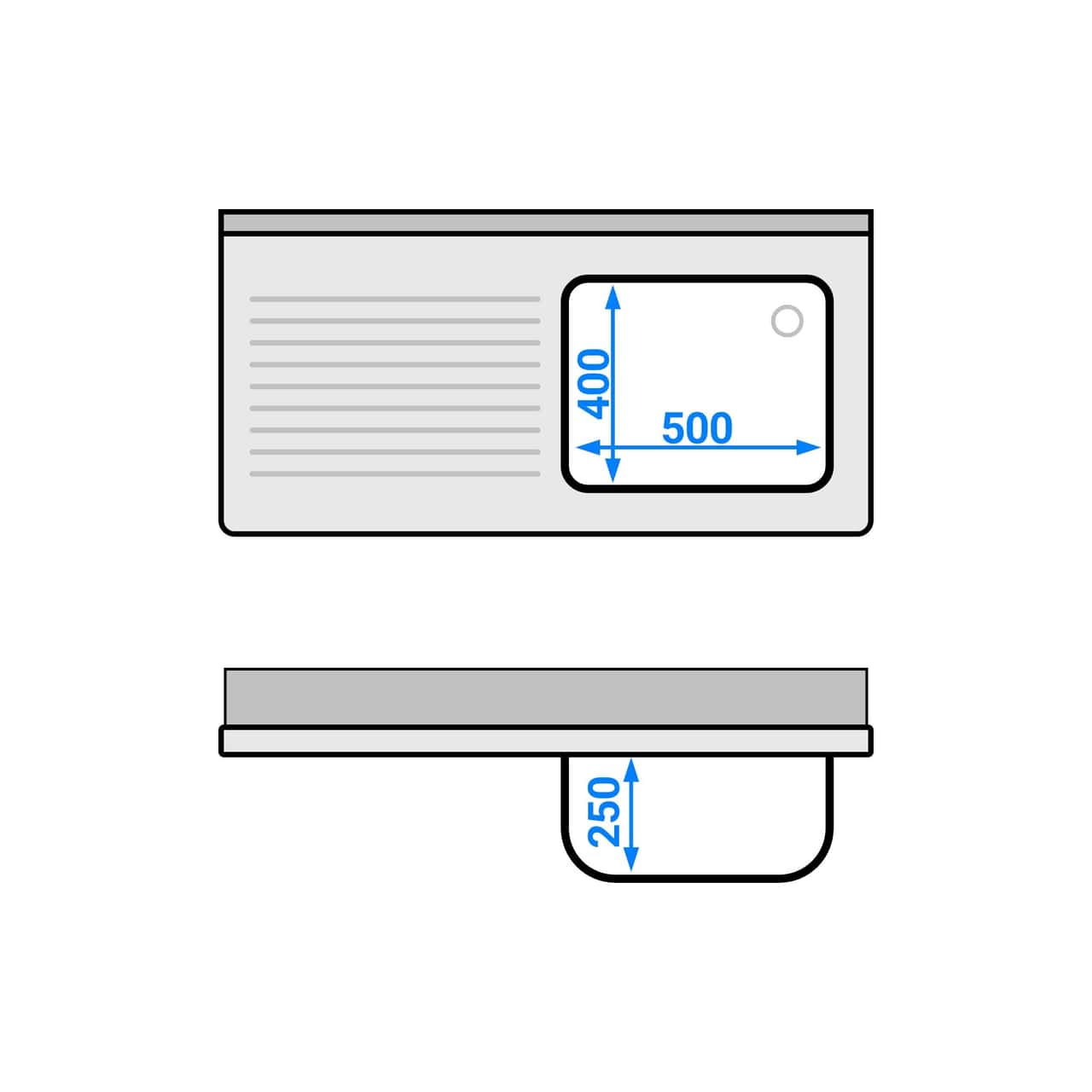 Spültisch PREMIUM - 1200x600mm - mit Grundboden & 1 Becken rechts