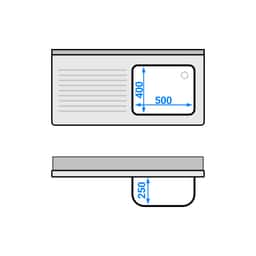 Spültisch PREMIUM - 1200x600mm - mit Grundboden & 1 Becken rechts