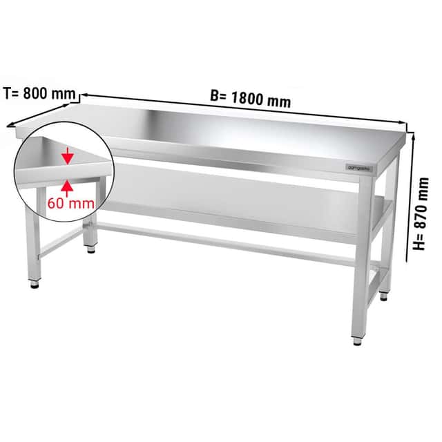 Edelstahl Arbeitstisch PREMIUM - 1800x800mm - mit Grundboden & Verstrebung