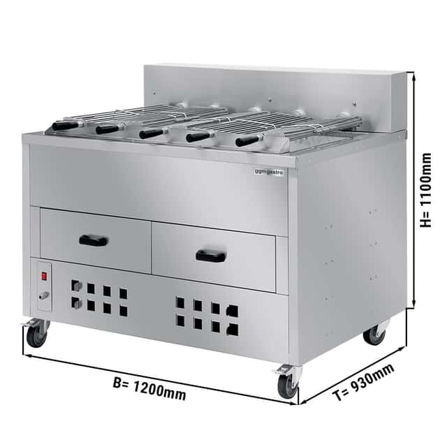 Holzkohlegrill/ Röster für Hähnchen - 1200mm - mit 5 Spieße