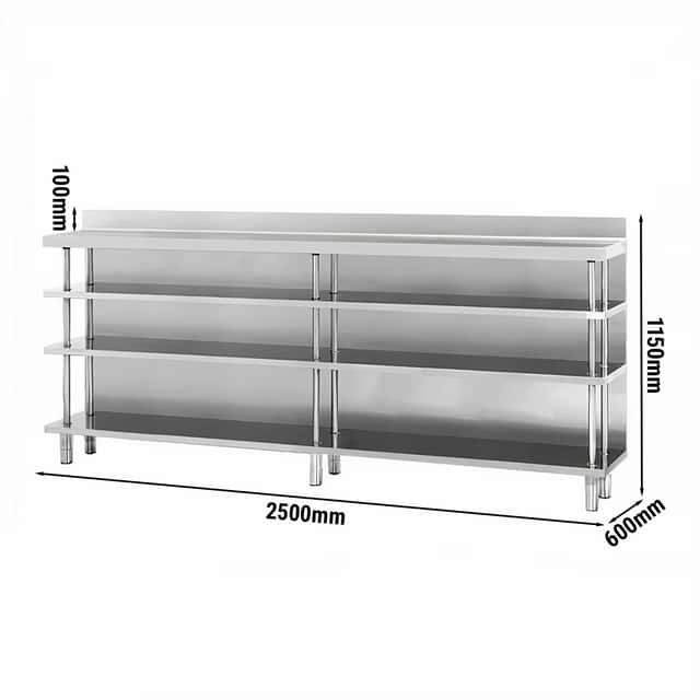 Edelstahl Bar-Arbeitstisch mit 4 Ablagen 2500x600