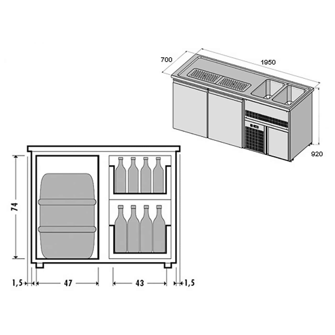 Biertheke Premium PLUS - 1950x700mm - 2 Türen