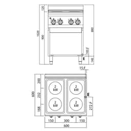 Elektroherd - 8 kW - 4 Platten Rund