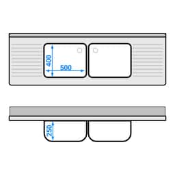 Spülschrank PREMIUM - 1800x600mm - mit 2 Becken mittig