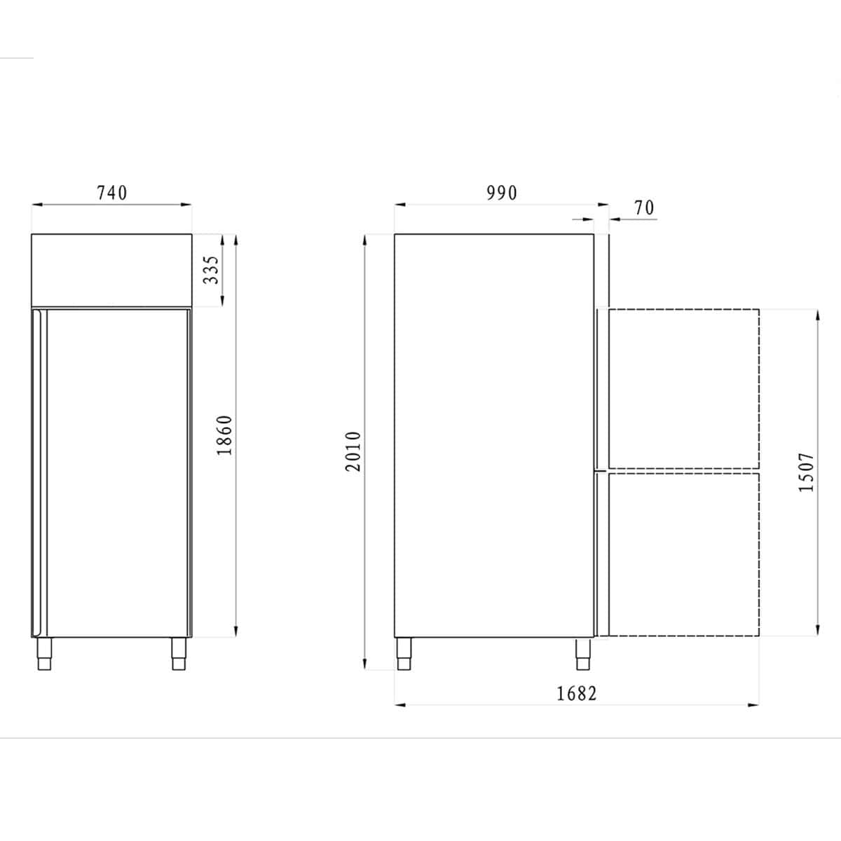 Bäckerei-Kühlschrank Edelstahl PREMIUM - EN 60x80 - 600 Liter - mit 1 Tür